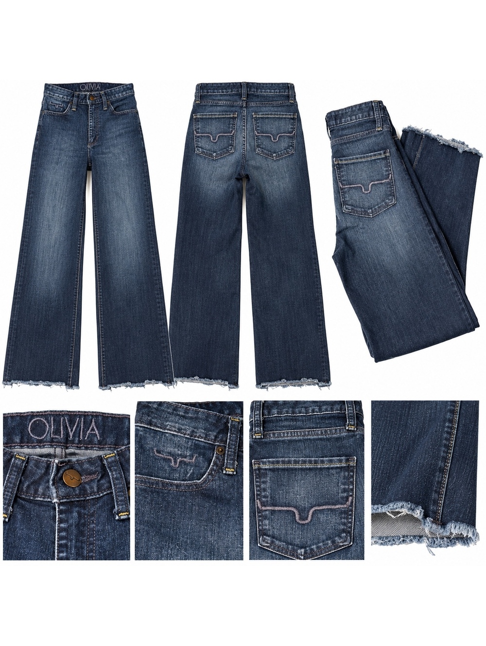 Kimes Ranch Olivia Jeans 00/34 Dark Wash High Rise Wide Leg Stovepipe Raw Hem